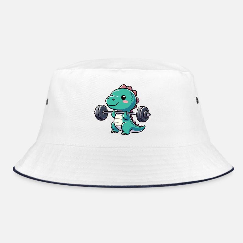 Dino T-Rex Workout Dumbbell Bench Press Design Bucket Hat