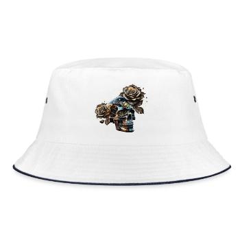 Stunning dark steampunk skull with roses - Bucket Hat - white/navy - Front
