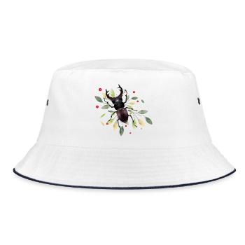 prächtiger dunkler Hirschkäfer mit grünen Blätter - Bucket Hat - Weiß/Navy - Vorne