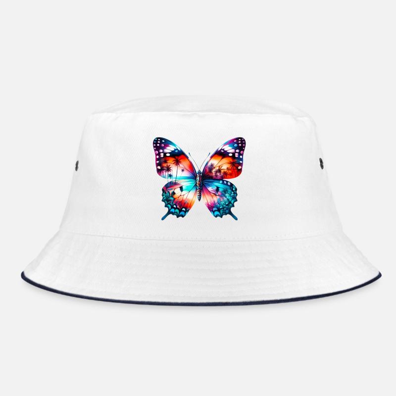 Schmetterling - Bucket Hat - Weiß/Navy