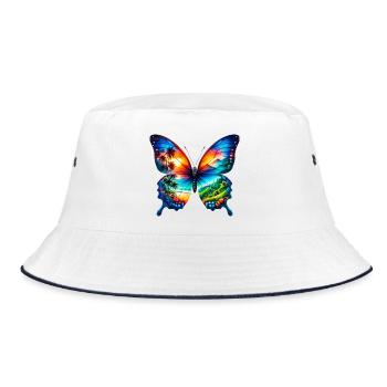Schmetterling - Bucket Hat - Weiß/Navy - Vorne