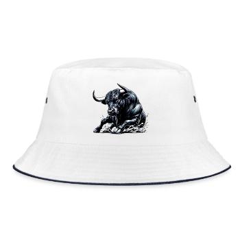 Stier - Bucket Hat - Weiß/Navy - Vorne