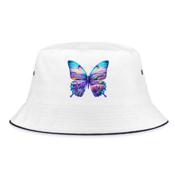 Schmetterlingsblüten Lavendelfeld Felder Provence - Bucket Hat - Weiß/Navy - Vorne