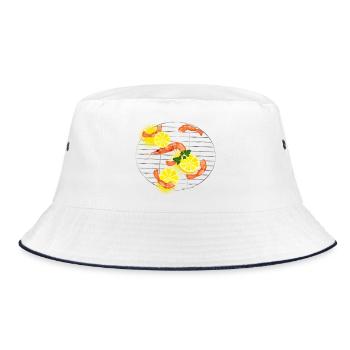 Garnelen oder Shrimps mit Zitronen auf Grillrost - Bucket Hat - Weiß/Navy - Vorne