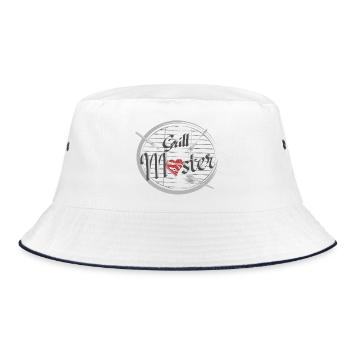A barbecue with barbecue utensils and heart-shaped meat - Bucket Hat - white/navy - Front