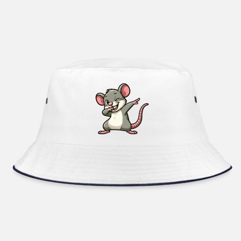 Rat and Mouse Dabbing Cartoon - Bucket Hat - white/navy