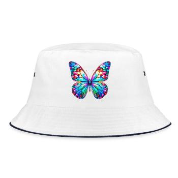 Schmetterling - Bucket Hat - Weiß/Navy - Vorne