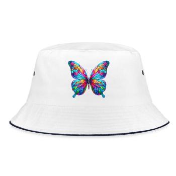 Schmetterling - Bucket Hat - Weiß/Navy - Vorne