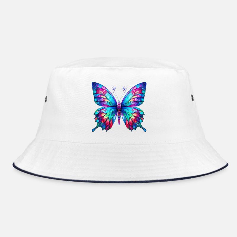Schmetterling - Bucket Hat - Weiß/Navy
