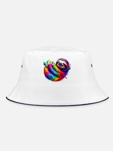 Faultier - Bucket Hat - Weiß/Navy