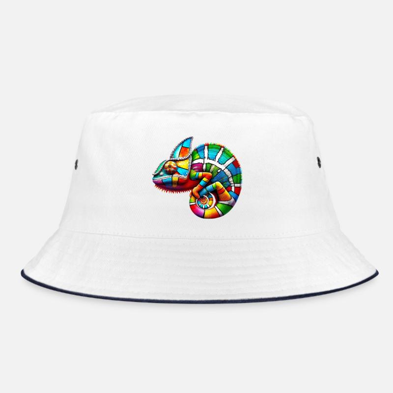 Chamäleon Mondrian - Bucket Hat - Weiß/Navy
