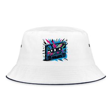 Musik Kassette im Retro-Stil 80er und 90er Stil - Bucket Hat - Weiß/Navy - Vorne