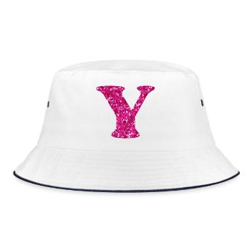 Buchstabe y rosa Glitzer - Bucket Hat - Weiß/Navy - Vorne