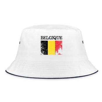 Belgien Belgium Retro Flag Flagge Belgique - Bucket Hat - Weiß/Navy - Vorne