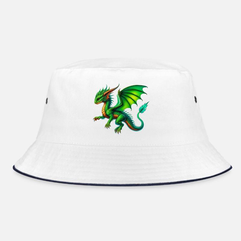 Drache - Bucket Hat - Weiß/Navy
