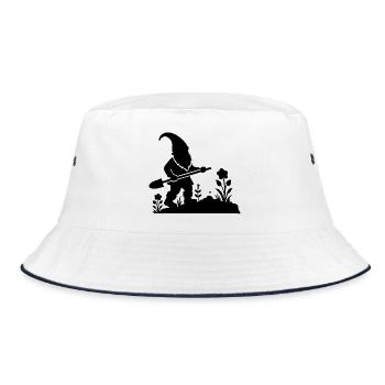 charmantes Silhouetten-Motiv eines Gartenzwergs - Bucket Hat - Weiß/Navy - Vorne