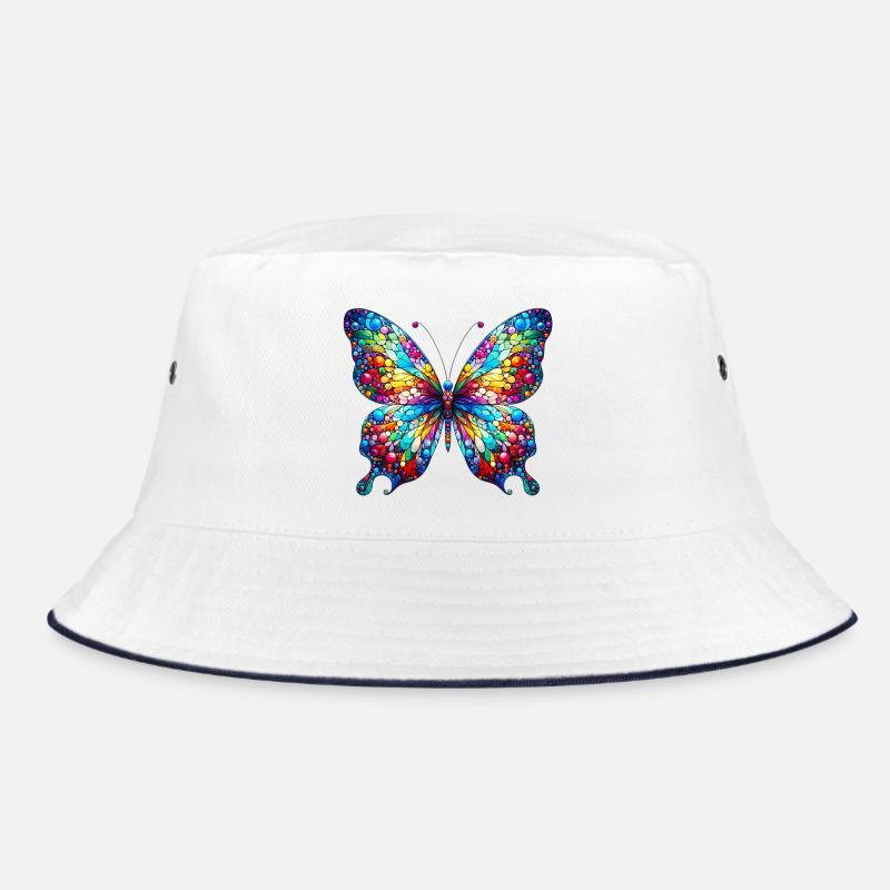 Schmetterling - Bucket Hat - Weiß/Navy