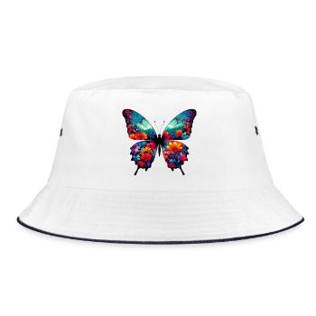 Schmetterling - Bucket Hat - Weiß/Navy - Vorne
