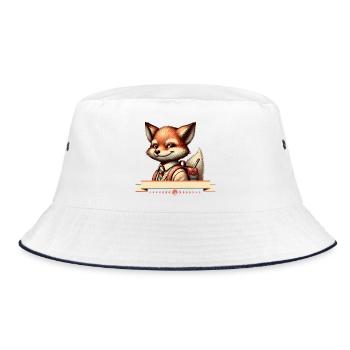 Schulstart mit Stil: Fuchs für Schulanfänger - Bucket Hat - Weiß/Navy - Vorne