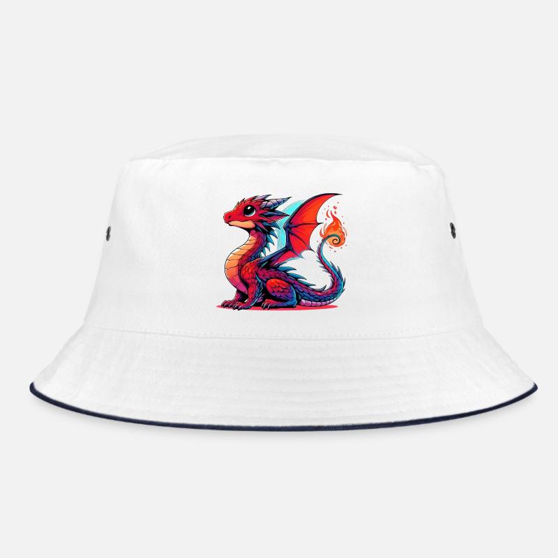 Drache - Bucket Hat - Weiß/Navy