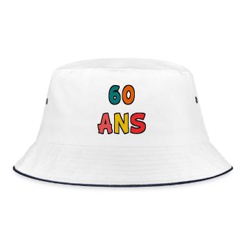 60. 60 YEARS. 60th ANNIVERSARY. 60TH BIRTHDAY. - Bucket Hat - white/navy - Front