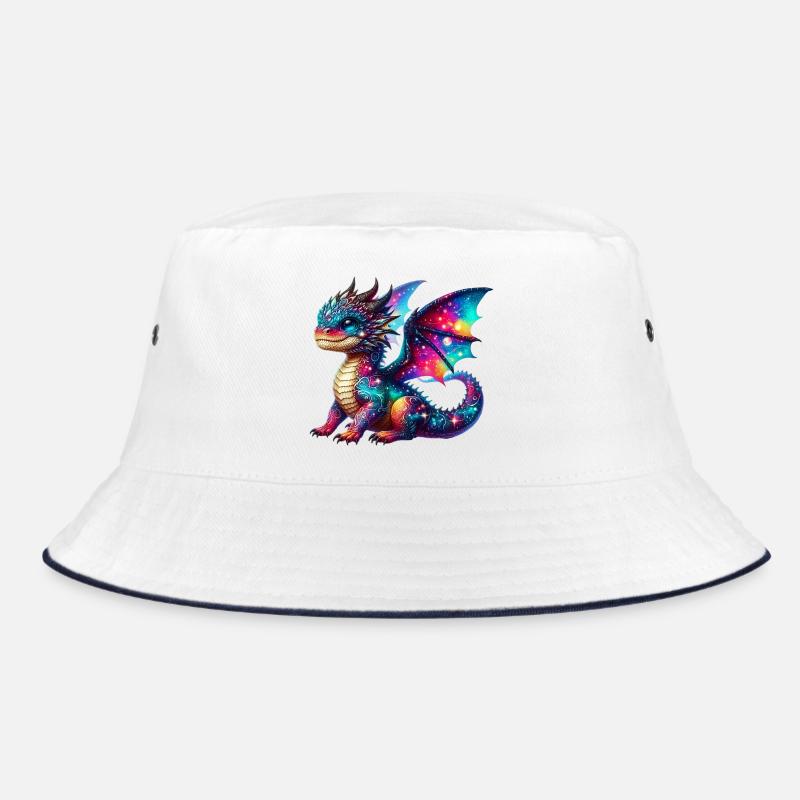 Drache - Bucket Hat - Weiß/Navy