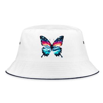 Schmetterling - Bucket Hat - Weiß/Navy - Vorne