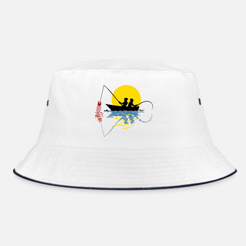 Angler in einem Boot - Bucket Hat - Weiß/Navy