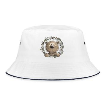 Drolliger Brauner Bär Blätterkranz Wildtier Comic - Bucket Hat - Weiß/Navy - Vorne