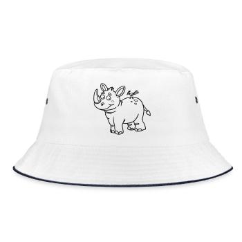 Rhino Kawaii coloring page hand-illustrated - Bucket Hat - white/navy - Front