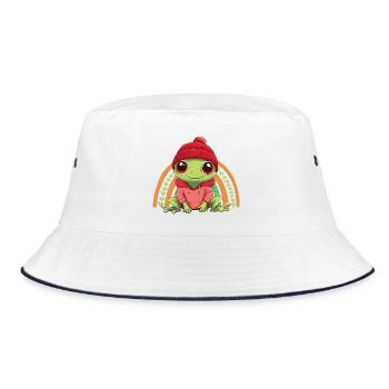 Frog Cute Cute Baby Kids Animal Cartoon - Bucket Hat - white/navy - Front