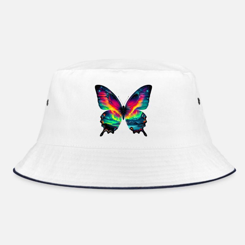 Schmetterling - Bucket Hat - Weiß/Navy