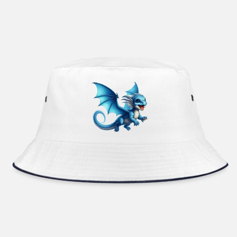 Drache - Bucket Hat - Weiß/Navy