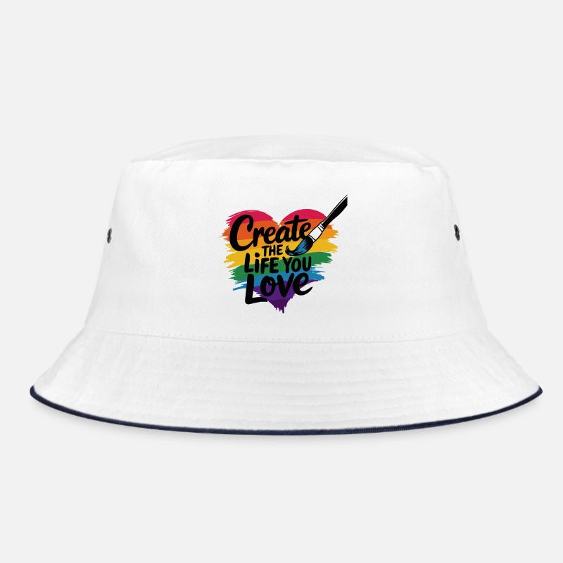 Erschaffe das Leben, das du liebst - Bucket Hat - Weiß/Navy