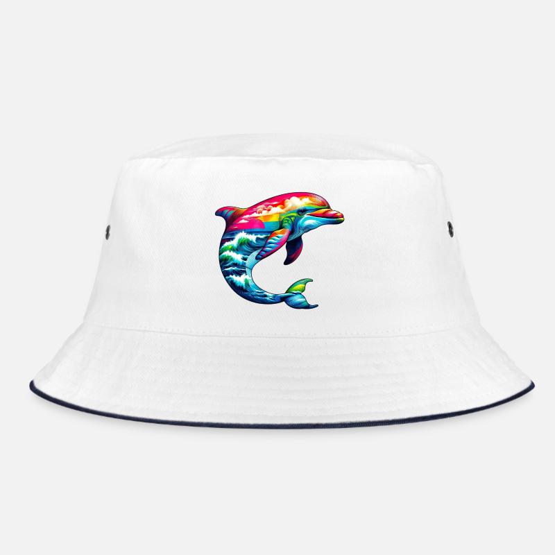 Delfin - Bucket Hat - Weiß/Navy