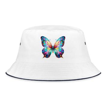 Schmetterling - Bucket Hat - Weiß/Navy - Vorne