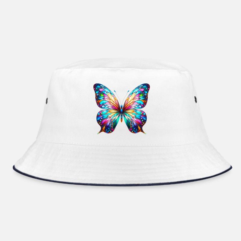 Schmetterling - Bucket Hat - Weiß/Navy