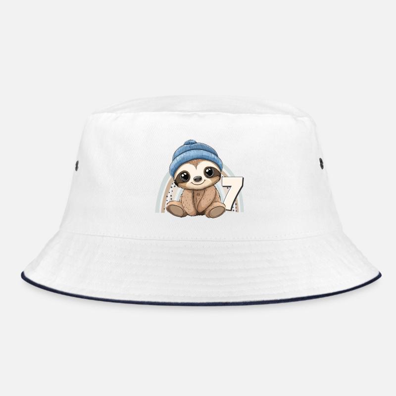 7. Geburtstag Faultier Regenbogen Süß Niedlich - Bucket Hat - Weiß/Navy