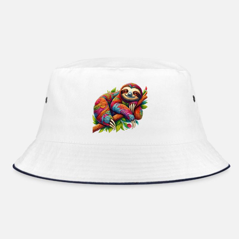 Faultier - Bucket Hat - Weiß/Navy
