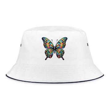 Schmetterling - Bucket Hat - Weiß/Navy - Vorne