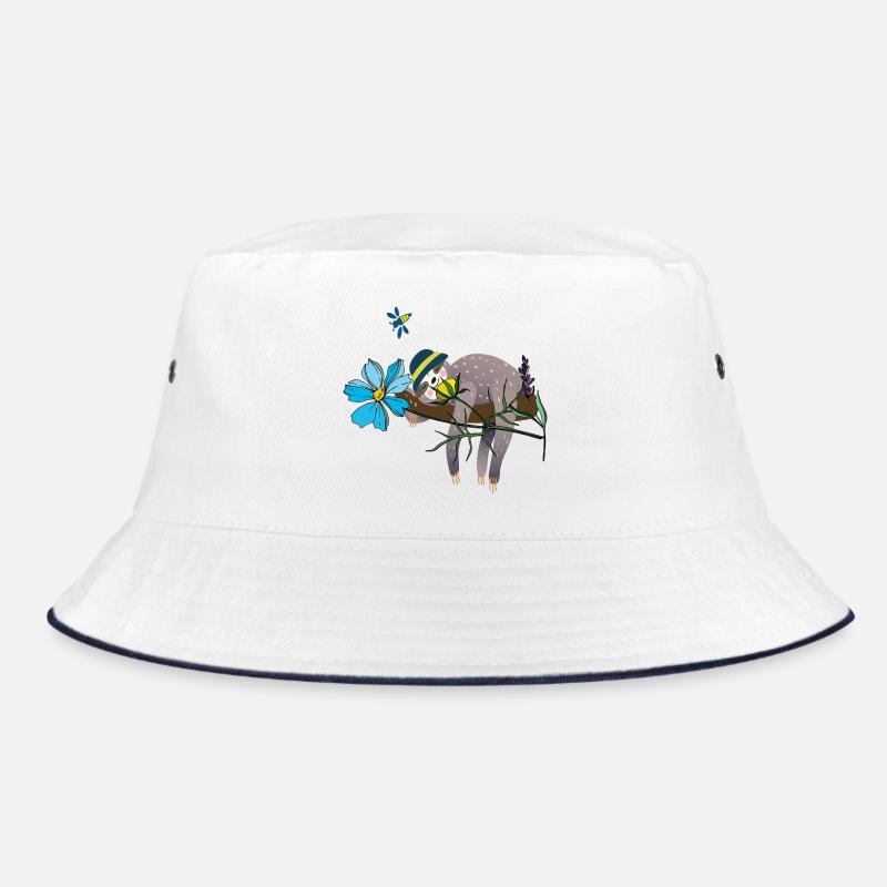 Faultier im Garten - Bucket Hat - Weiß/Navy