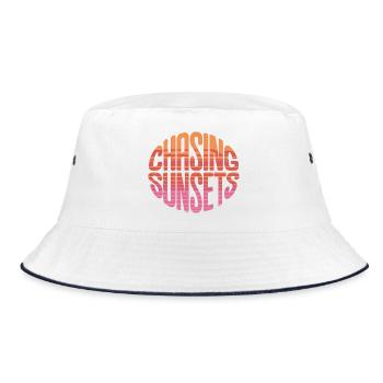 Chasing Sunsets Retro Sunset Typography - Bucket Hat - white/navy - Front