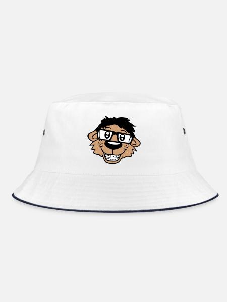 Hund Nerd Hornbrille Geek Zahnspange Schlau Lustig - Bucket Hat - Weiß/Navy - Vorne