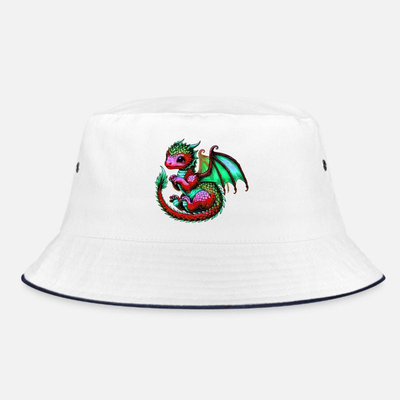 Drache - Bucket Hat - Weiß/Navy