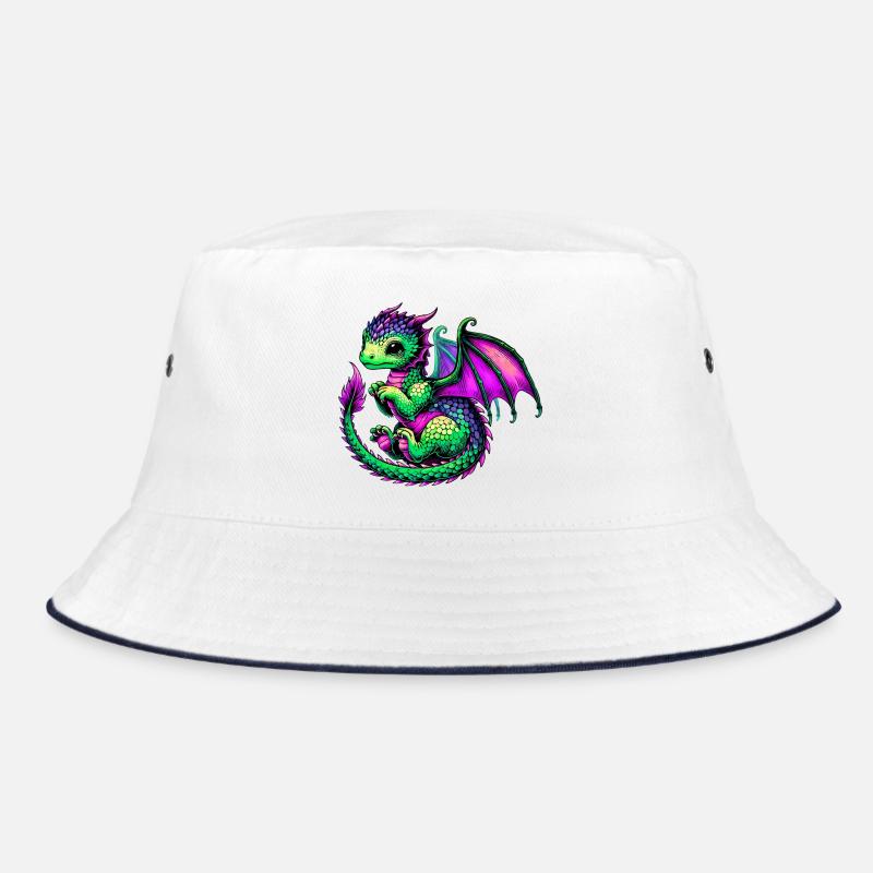 Drache - Bucket Hat - Weiß/Navy