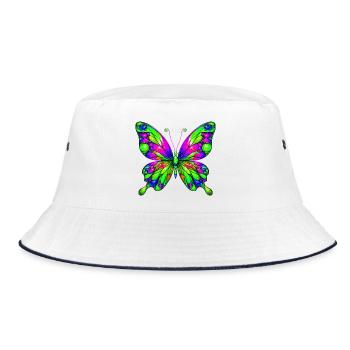 Schmetterling - Bucket Hat - Weiß/Navy - Vorne