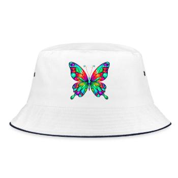 Schmetterling - Bucket Hat - Weiß/Navy - Vorne