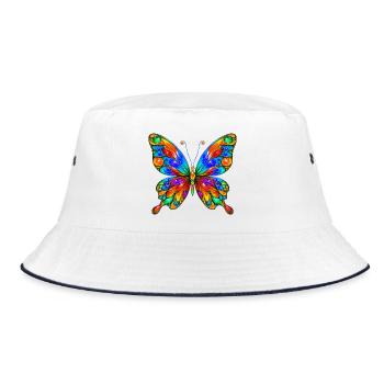 Schmetterling - Bucket Hat - Weiß/Navy - Vorne