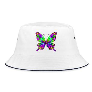Schmetterling - Bucket Hat - Weiß/Navy - Vorne
