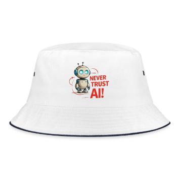 Never Trust AI - Bucket Hat - Weiß/Navy - Vorne